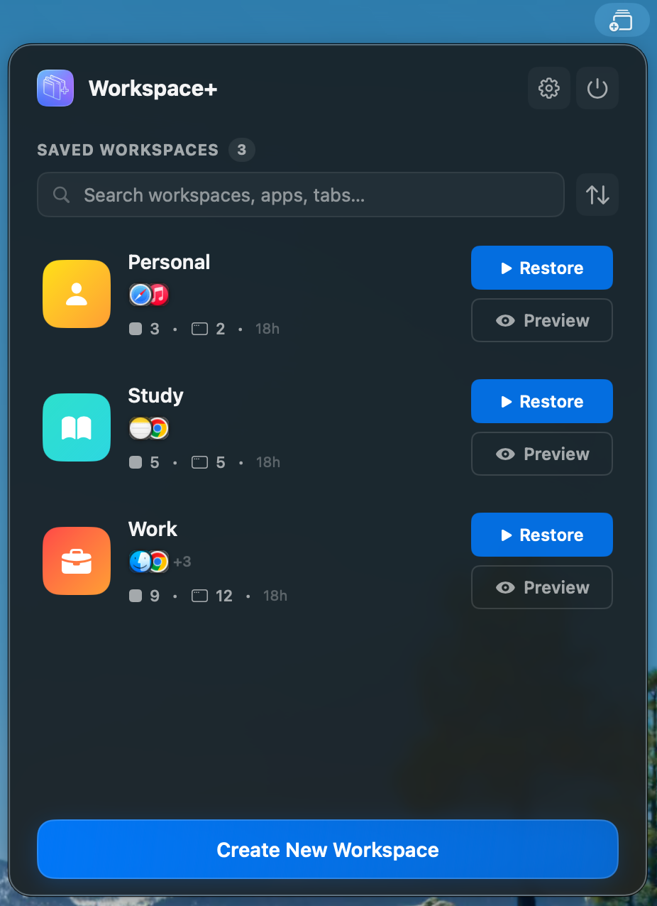 Restore workspace interface